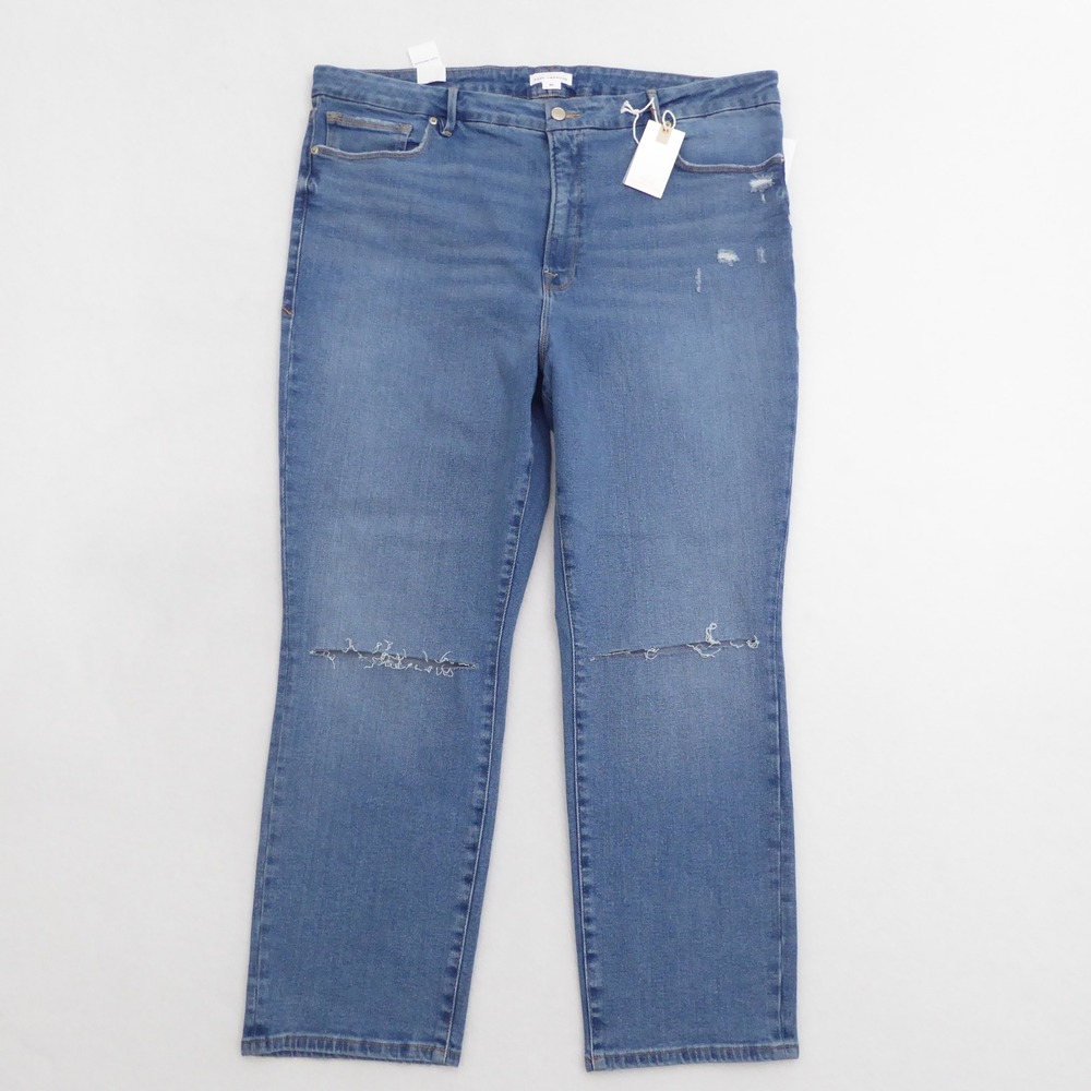 GOOD AMERICAN Good Classic Skinnyish Fit Hi Rise Blue Distressed Jeans Size 20